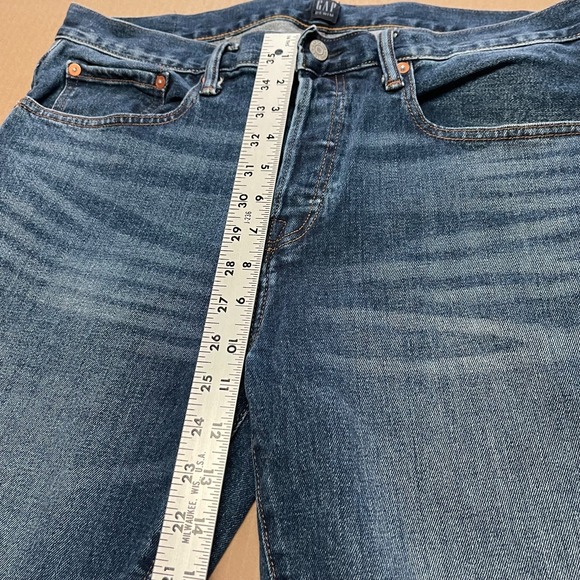 Gap Men's 34x30 Bright Blue 1969 Cropped Slim Fit Denim Brown Jeans Button Fly - Picture 8 of 15